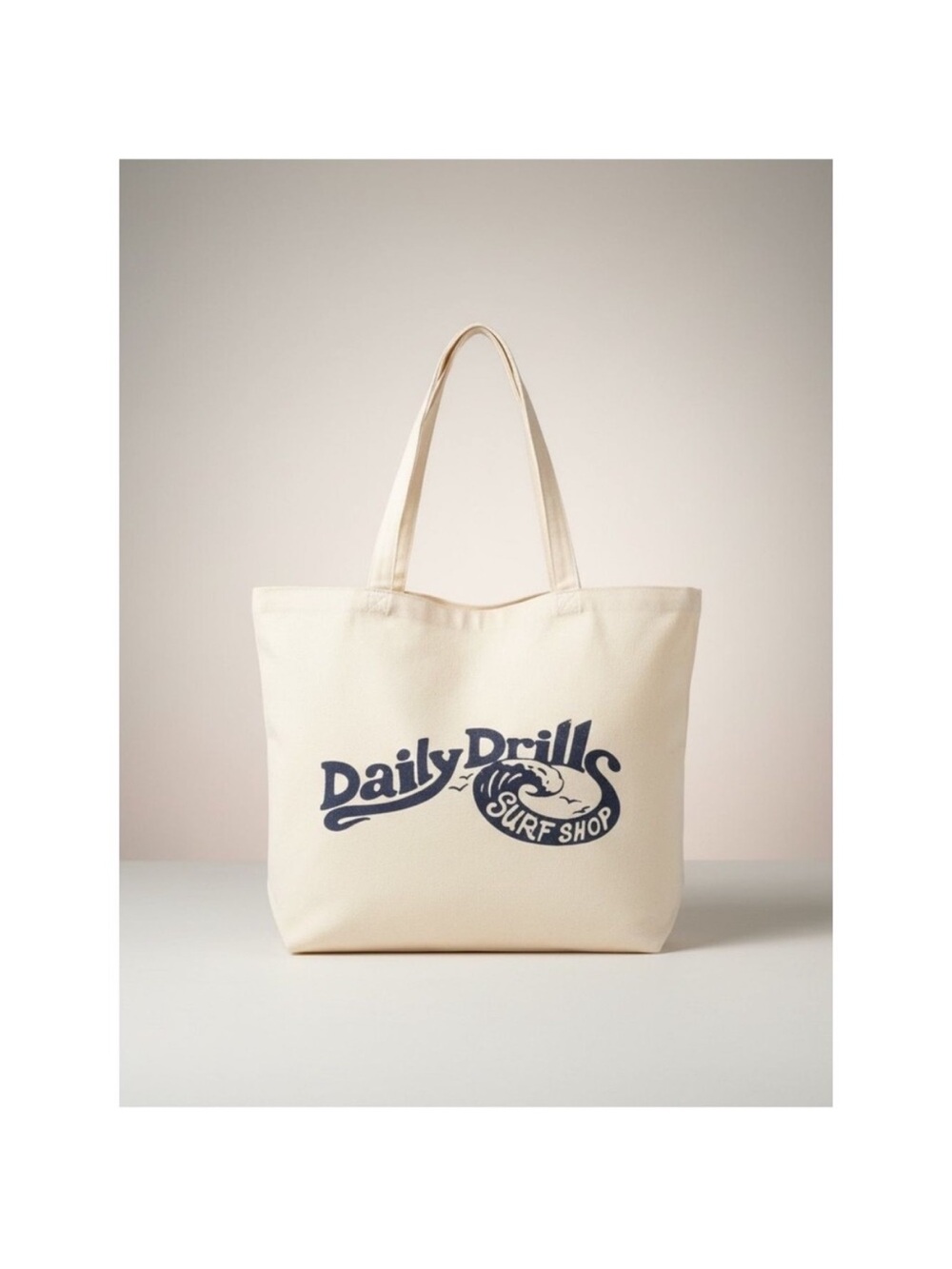Daily Drills Canvas Tote Bag in Cream with Navy Print